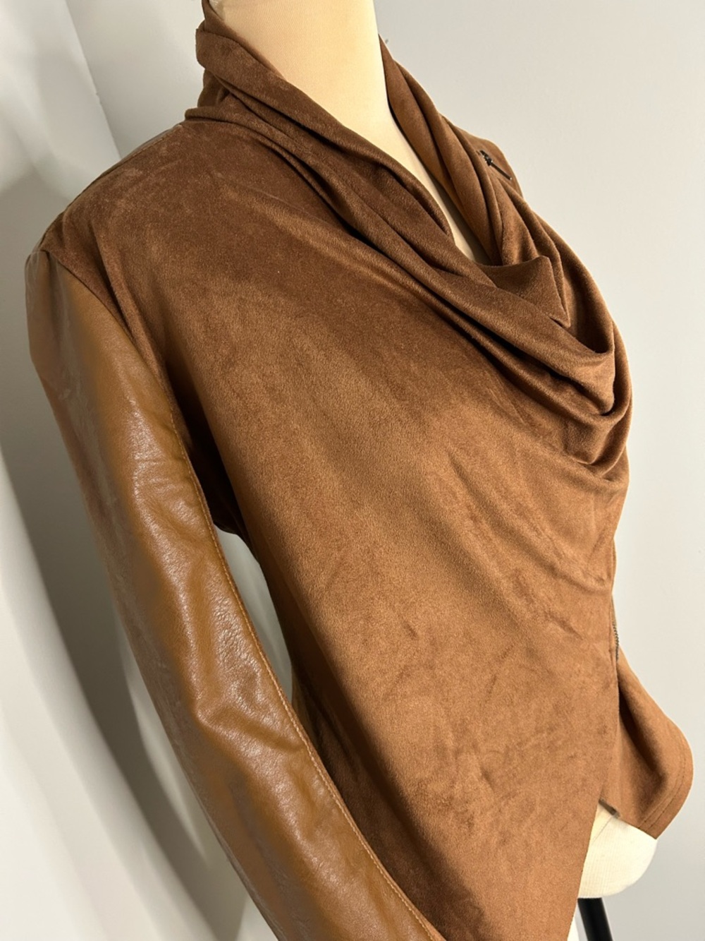 Blank NYC Faux Leather and Suede Camel Draped front Moto Jacket - Picture 5 of 14